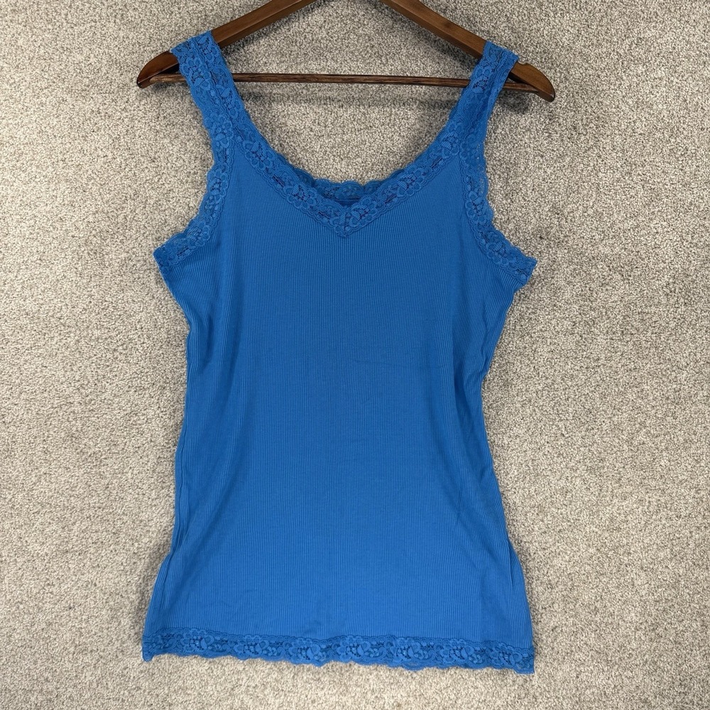 Y2K Layering‎ Lace Trim Tank Top Cami Bright Blue Northcrest L Stretchy Fitted